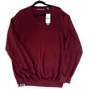 Perry Ellis Mens Long‎ Sleeve Shirt V Neck Pima Cotton Burgundy Sz Large New